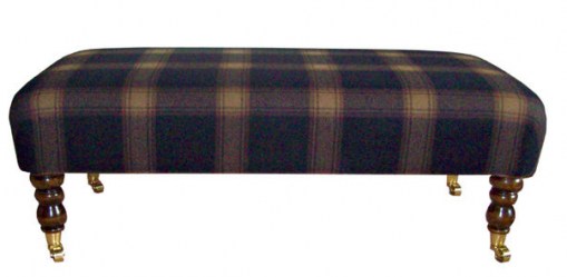 Black tartan wool footstool